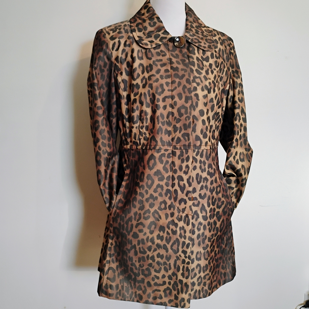 Jones New York Leopard Print Trench Coat - Brown & Black Size Small